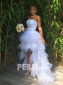 Elegant Ruffles Yarn Strapless Tulle High Low Wedding Dress